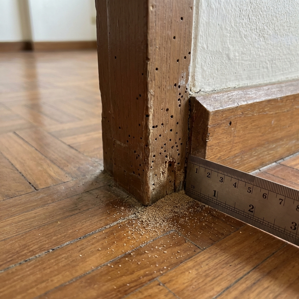 Close-up of pest evidence found during condo inspection including droppings and ant trails